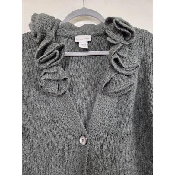 Soft Surroundings Alpaca Wool Blend Ruffle Collar Gray Cardigan, Women's Medium - Picture 5 of 15